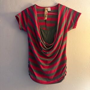 Spoiled Striped Pink and Gray Women's Layered Top Size Large